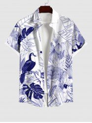 Plus Size Coconut Leaves Dragonfly Bird Floral Print Hawaii Button Pocket Shirt For Men -  