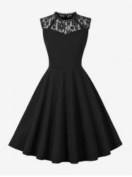 Floral Lace Panel Patchwork Zipper Sleeveless Vintage Dress -  