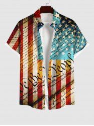 Plus Size Patriotic American Flag Newspaper Print Buttons Pocket Shirt For Men -  