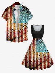 Patriotic American Flag Newspaper Print Plus Size Matching Outfit For Couples -  