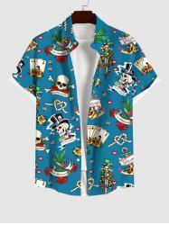 Plus Size Skulls Poker Rose Flower Heart Sword Snake Anchor Print Hawaii Shirt For Men -  