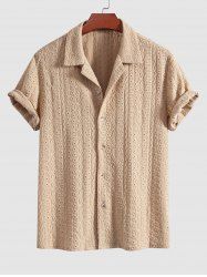 Men's Camp Collar Button Up Geometric Jacquard Openwork Short Sleeves Shirt -  