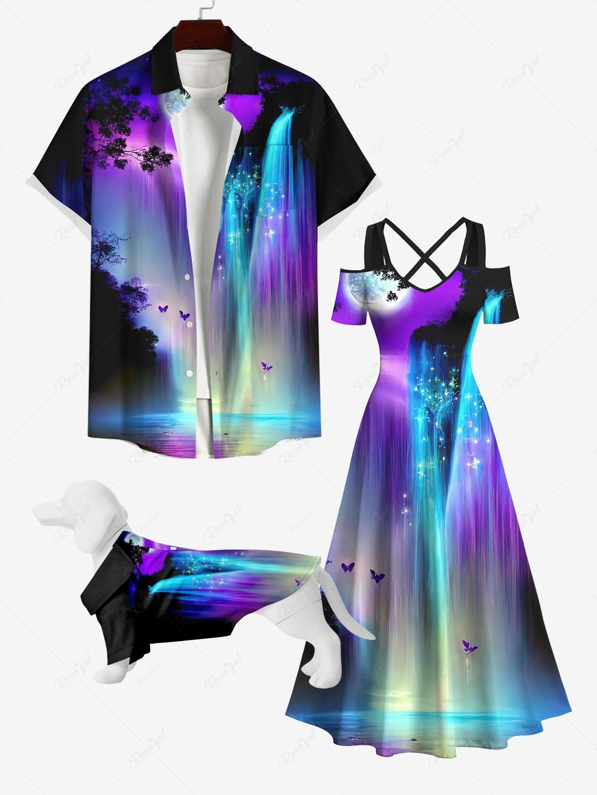 Buy Glitter Ombre Fall Mountain Tree Butterfly Moon Print Hawaii Dog And Owner Matching Outfits  