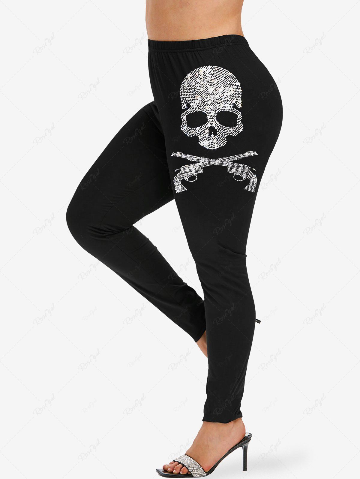 Shop Plus Size Skull Skeleton Sparkling Sequin 3D Print Leggings  
