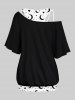 Plus Size Moon Star Heart Print Racerback Tank Top and Skull Guns Sparkling Sequin 3D Print One Shoulder T-shirt -  
