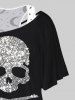 Plus Size Moon Star Heart Print Racerback Tank Top and Skull Guns Sparkling Sequin 3D Print One Shoulder T-shirt -  