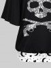 Plus Size Moon Star Heart Print Racerback Tank Top and Skull Guns Sparkling Sequin 3D Print One Shoulder T-shirt -  
