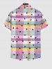 Plus Size Candy Color Plaid Bowknot Print Button Pocket Shirt For Men -  
