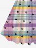 Plus Size Candy Color Plaid Bowknot Print 1950s Vintage Swing A Line Dress -  