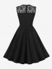 Floral Lace Panel Patchwork Zipper Sleeveless Vintage Dress -  