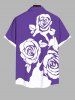 Plus Size Flower Two Tone Print Hawaii Button Pocket Shirt For Men -  