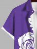Plus Size Flower Two Tone Print Hawaii Button Pocket Shirt For Men -  