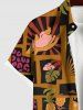 Plus Size Coconut Tree Pineapple Leopard Sun Colorblock Print Hawaii Button Pocket Shirt For Men -  