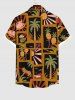 Plus Size Coconut Tree Pineapple Leopard Sun Colorblock Print Hawaii Button Pocket Shirt For Men -  