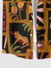 Plus Size Coconut Tree Pineapple Leopard Sun Colorblock Print Hawaii Button Pocket Shirt For Men -  