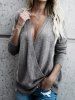 Heather Surplice Plunging Neck Long Sleeve Knitwear -  