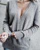 Heather Surplice Plunging Neck Long Sleeve Knitwear -  