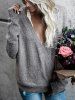 Heather Surplice Plunging Neck Long Sleeve Knitwear -  