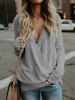 Heather Surplice Plunging Neck Long Sleeve Knitwear -  