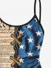 Fashion 3D Lace Up Patriotic American Flag Newspaper Print Boyleg Tankini Swimsuit (Adjustable Shoulder Strap) -  
