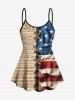 Fashion 3D Lace Up Patriotic American Flag Newspaper Print Boyleg Tankini Swimsuit (Adjustable Shoulder Strap) -  
