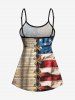 Fashion 3D Lace Up Patriotic American Flag Newspaper Print Boyleg Tankini Swimsuit (Adjustable Shoulder Strap) -  