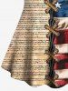 Fashion 3D Lace Up Patriotic American Flag Newspaper Print Boyleg Tankini Swimsuit (Adjustable Shoulder Strap) -  