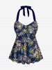 Fashion Skulls Floral Coconut Leaves Print Halter Twist Backless Cinched Hawaii Tankini Swimsuit -  