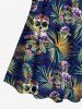 Fashion Skulls Floral Coconut Leaves Print Halter Twist Backless Cinched Hawaii Tankini Swimsuit -  
