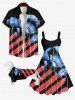 Pet's Ombre Flower Striped Patriotic American Flag Print Button Shirt -  
