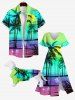 Pet's Coconut Tree Ombre Sea Print Hawaii Button Shirt -  