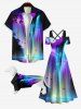 Pet's Colorful Glitter Ombre Fall Moon Butterfly Print Hawaii Button Shirt -  