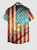 Plus Size Patriotic American Flag Newspaper Print Buttons Pocket Shirt For Men -  