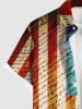 Plus Size Patriotic American Flag Newspaper Print Buttons Pocket Shirt For Men -  
