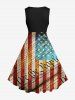 Plus Size Patriotic American Flag Newspaper Print 1950s Vintage Dress -  
