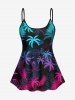 Maillot de Bain Tankini Feuille Arbre Noix de Coco Imprimé Coloré à Bretelle Ajustable de Grande Taille - Noir 5X