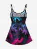 Maillot de Bain Tankini Feuille Arbre Noix de Coco Imprimé Coloré à Bretelle Ajustable de Grande Taille - Noir 5X