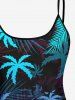 Maillot de Bain Tankini Feuille Arbre Noix de Coco Imprimé Coloré à Bretelle Ajustable de Grande Taille - Noir 5X