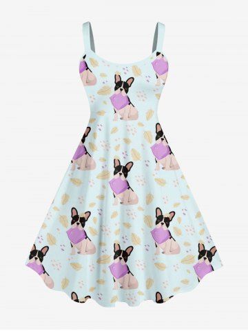 Plus Size Dog Leaf Print Hawaii Tank Dress - MULTI-A - XS