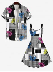 Flower Striped Colorblock Scarf Graphic Print Plus Size Matching Set For Couples -  