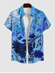 Plus Size Flower Leaf Print Hawaii Ombre Buttons Pocket Shirt For Men -  