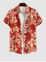 Plus Size Tropical Leaf Flowers Print Buttons Pocket Hawaii Shirt For Men -  