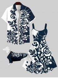 Two Tone Curve Flowers Leaf Print Hawaii Dog and Owner Matching Outfits -  