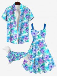 Tropical Leaf Flower Print Hawaii Dog and Owner Matching Outfits -  