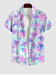 Plus Size Coconut Tree Ombre Print Buttons Pocket Hawaii Shirt For Men -  