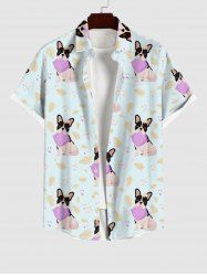 Plus Size Dog Leaf Print Buttons Pocket Hawaii Shirt For Men -  