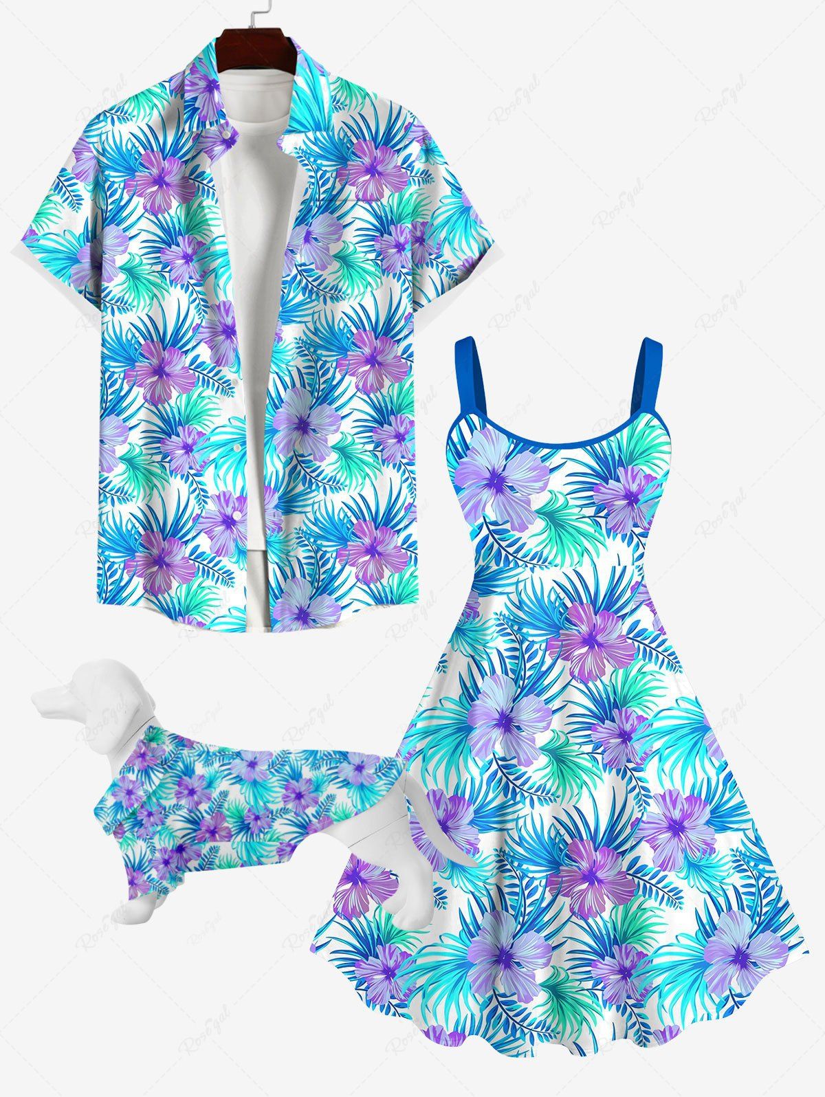 Shop Tropical Leaf Flower Print Hawaii Dog and Owner Matching Outfits  