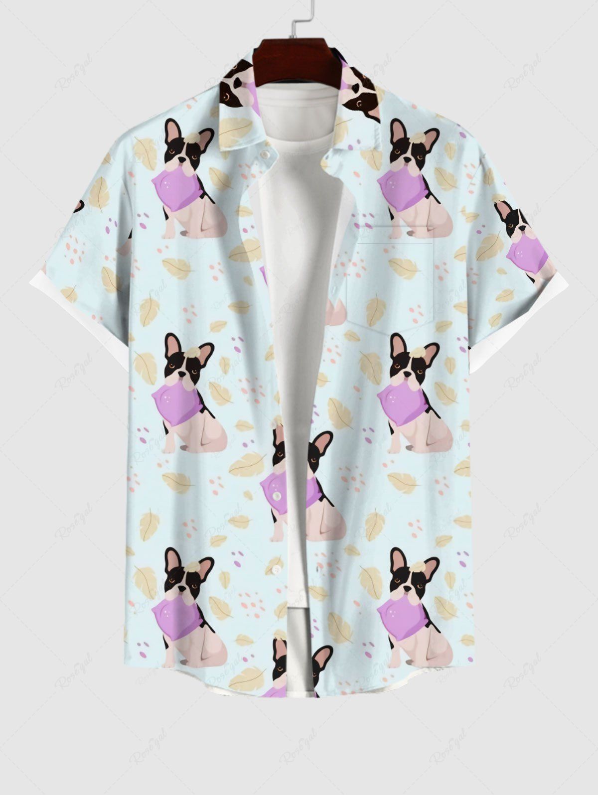 Shops Plus Size Dog Leaf Print Buttons Pocket Hawaii Shirt For Men  