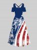 Plus Size Patriotic American Flag Coconut Tree Print Crisscross Cold Shoulder Maxi Dress -  