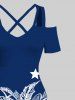 Plus Size Patriotic American Flag Coconut Tree Print Crisscross Cold Shoulder Maxi Dress -  